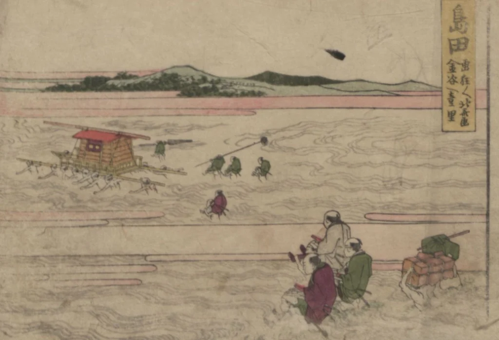 An illustration from Fifty-three Stations on the Tōkaidō Road, Fuchū (Tōkaidō gojūsan-tsugi 東海道五十三次), 1845, leaf 30