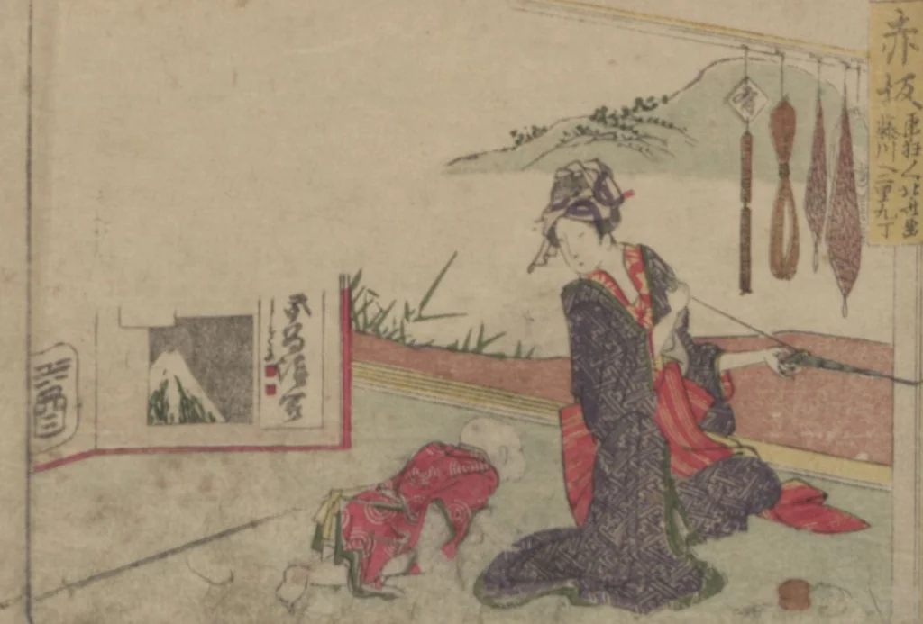 An illustration from Fifty-three Stations on the Tōkaidō Road, Fuchū (Tōkaidō gojūsan-tsugi 東海道五十三次), 1845, leaf 43