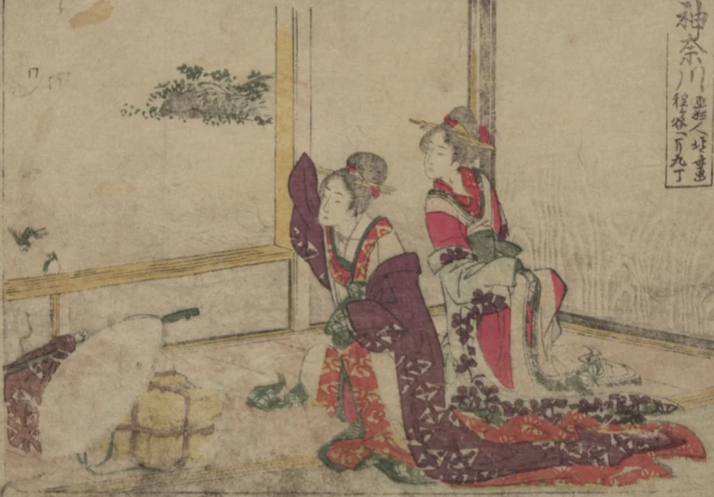 An illustration from Fifty-three Stations on the Tōkaidō Road, Fuchū (Tōkaidō gojūsan-tsugi 東海道五十三次), 1845, leaf 7