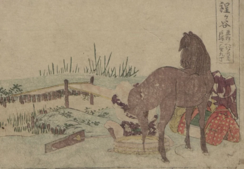 An illustration from Fifty-three Stations on the Tōkaidō Road, Fuchū (Tōkaidō gojūsan-tsugi 東海道五十三次), 1845, leaf 8