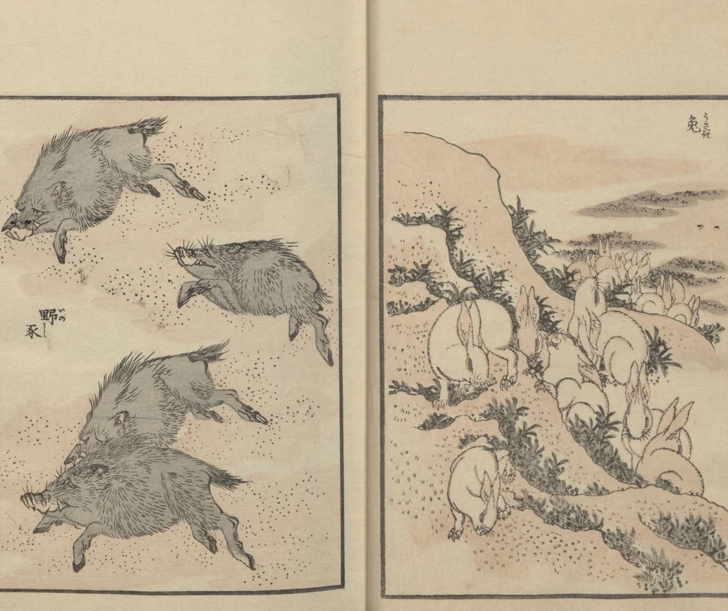 An illustration from Transmitting the Spirit, Revealing the Form of Things: Hokusai Sketchbooks (Denshin kaishu: Hokusai manga, jūgohen 伝神開手 北斎漫画 十五編) : [volume 15], 1878, leaf 13