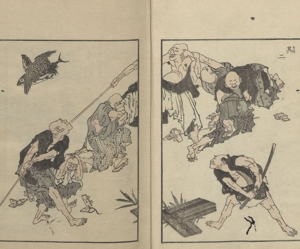 An illustration from Transmitting the Spirit, Revealing the Form of Things: Hokusai Sketchbooks (Denshin kaishu: Hokusai manga, jūgohen 伝神開手 北斎漫画 十五編) : [volume 15], 1878, leaf 6