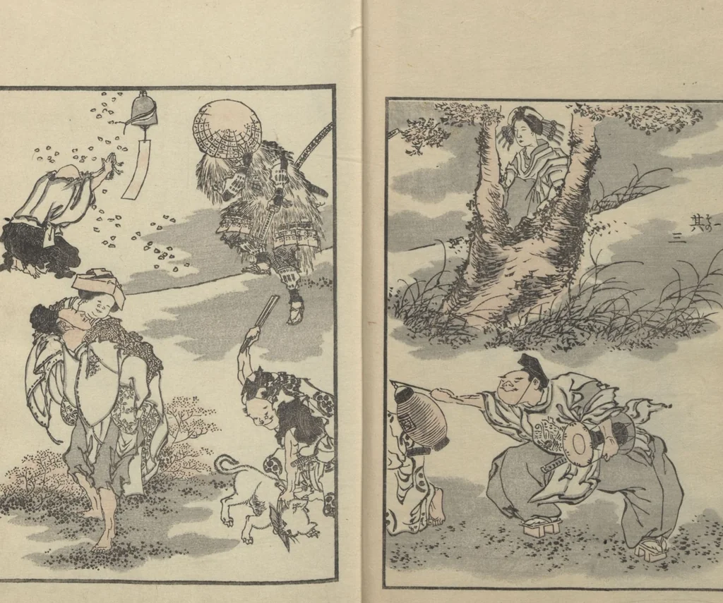 An illustration from Transmitting the Spirit, Revealing the Form of Things: Hokusai Sketchbooks (Denshin kaishu: Hokusai manga, jūgohen 伝神開手 北斎漫画 十五編) : [volume 15], 1878, leaf 7
