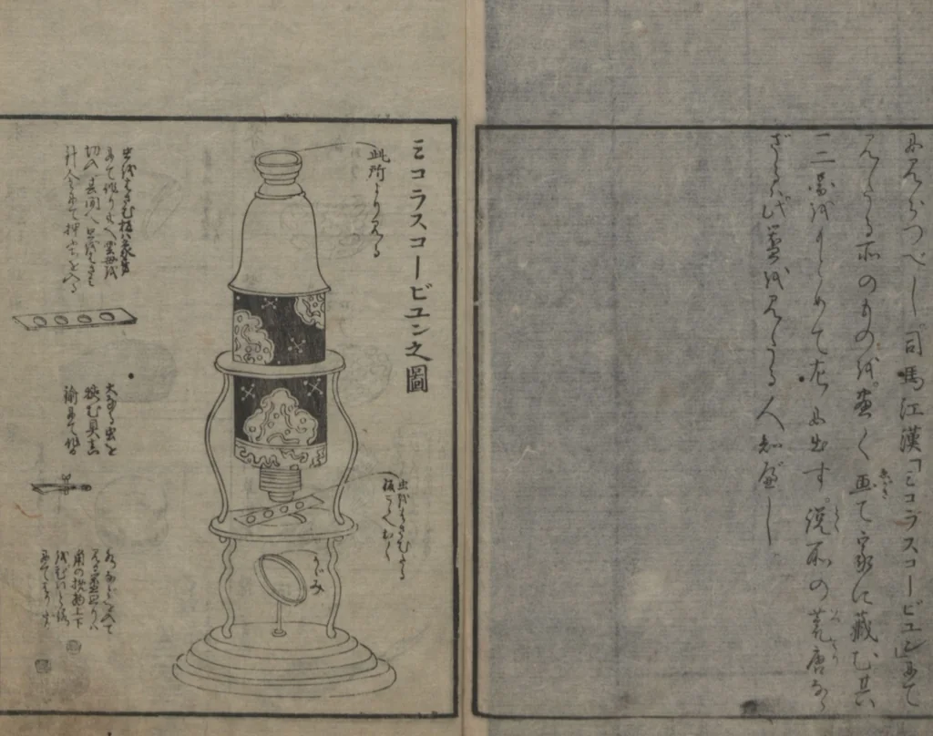 An illustration from Chats on Novelties of Foreign Lands (Kōmōzatsuwa 紅毛雑話), 1796, leaf 62