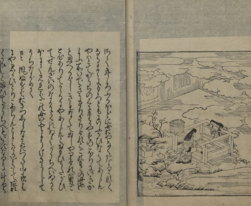 An illustration from Abduction Scene from "The Tale of Ise", 1608, leaf 27