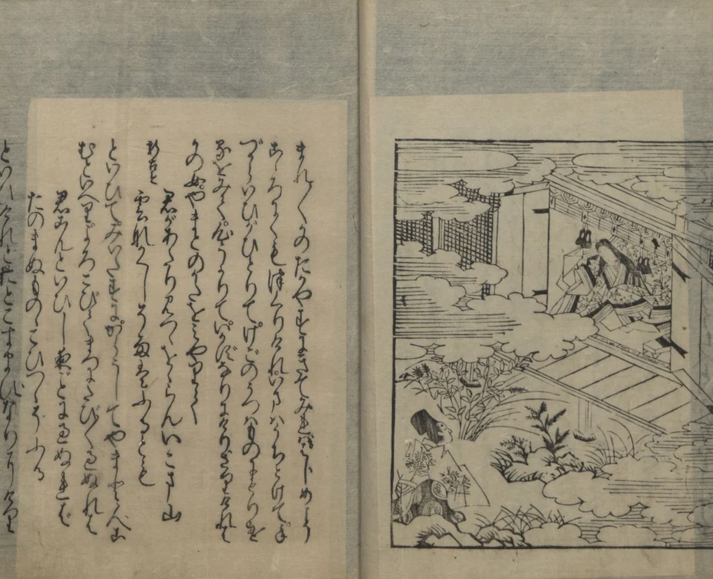 An illustration from Abduction Scene from "The Tale of Ise", 1608, leaf 28