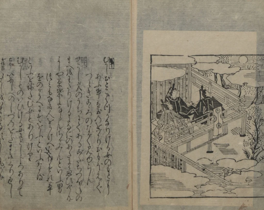 An illustration from Abduction Scene from "The Tale of Ise", 1608, leaf 33