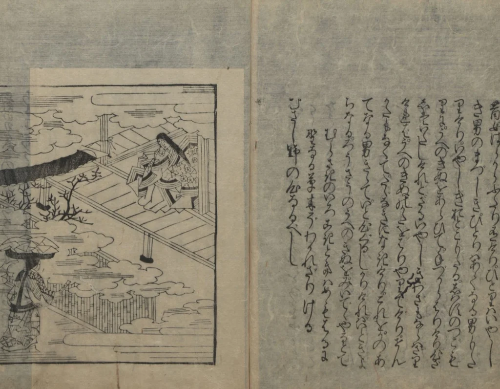 An illustration from Abduction Scene from "The Tale of Ise", 1608, leaf 37
