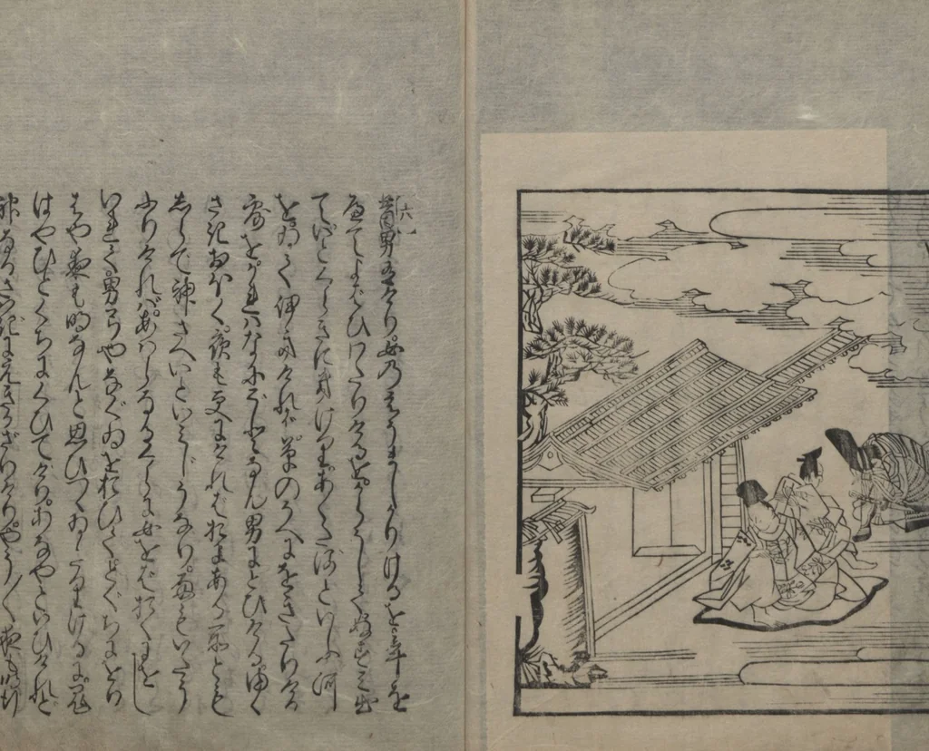 An illustration from Abduction Scene from "The Tale of Ise", 1608, leaf 8