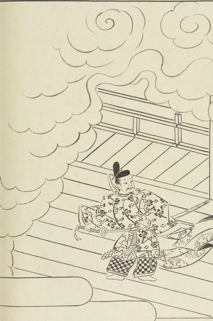 An illustration from Story of Michizane Sugawara, known as Tenjin (Tenjin engi 天神縁起), leaf 106