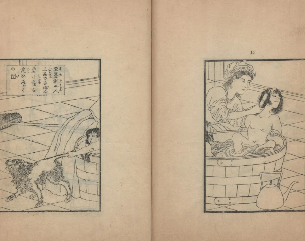 An illustration from Illustrations of What We Have Seen and Heard at Yokohama, a Newly Opened Port (Yokohama kaikō kenbun(mon)shi 横浜開港見聞誌) : [volume 5], 1862, leaf 19