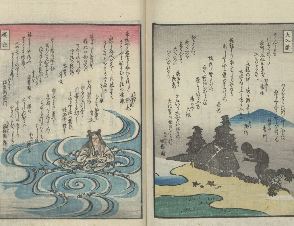 An illustration from Poems on One Hundred Ghost Stories (Kyōka hyaku monogatari 狂歌百物語), 1853, leaf 137