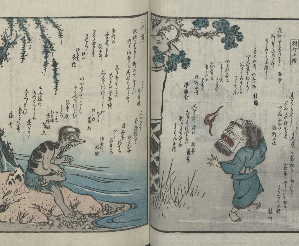 An illustration from Poems on One Hundred Ghost Stories (Kyōka hyaku monogatari 狂歌百物語), 1853, leaf 28