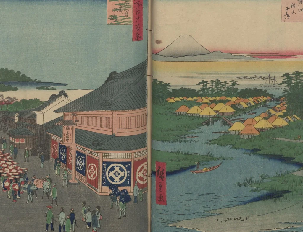 An illustration from One Hundred Famous Views of Edo (Meisho Edo hyakkei 名所江戸百景), 1856, leaf 19