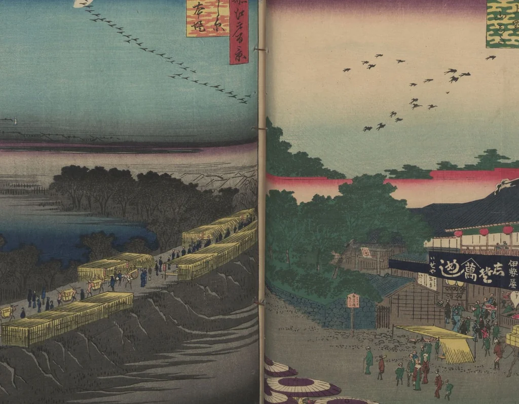 An illustration from One Hundred Famous Views of Edo (Meisho Edo hyakkei 名所江戸百景), 1856, leaf 21