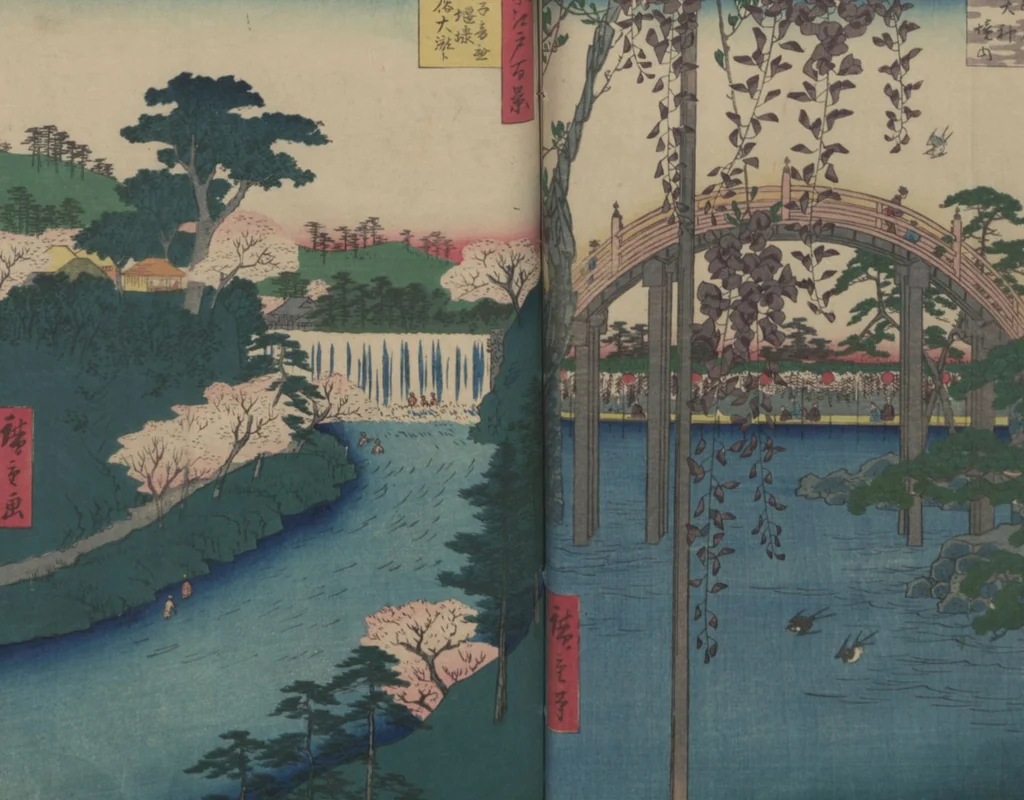 An illustration from One Hundred Famous Views of Edo (Meisho Edo hyakkei 名所江戸百景), 1856, leaf 43