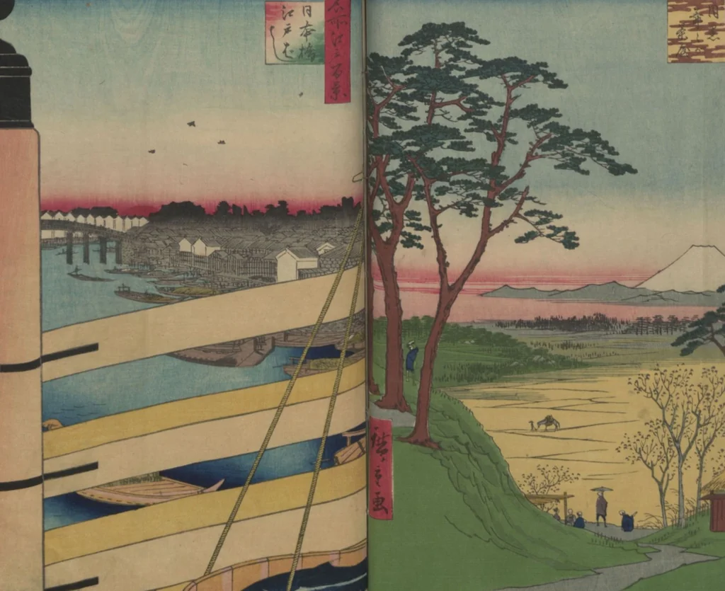 An illustration from One Hundred Famous Views of Edo (Meisho Edo hyakkei 名所江戸百景), 1856, leaf 44