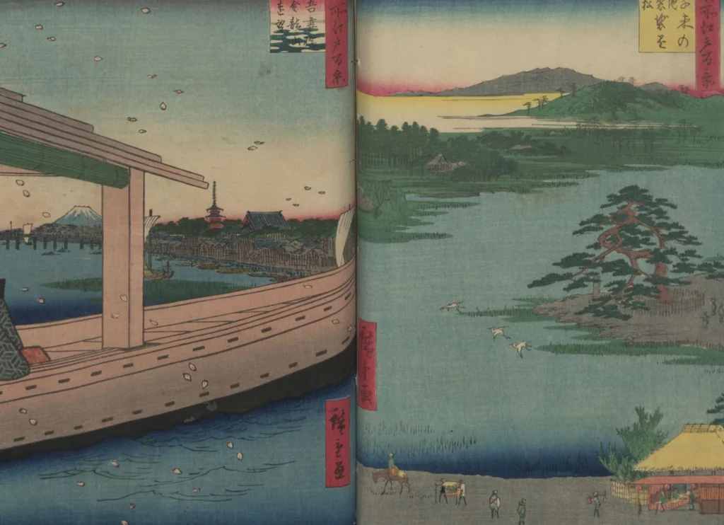 An illustration from One Hundred Famous Views of Edo (Meisho Edo hyakkei 名所江戸百景), 1856, leaf 45