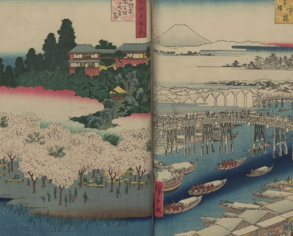 An illustration from One Hundred Famous Views of Edo (Meisho Edo hyakkei 名所江戸百景), 1856, leaf 46