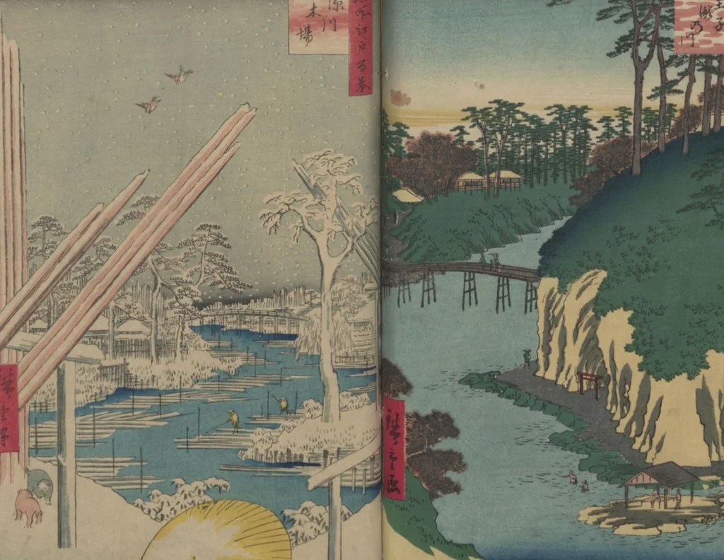 An illustration from One Hundred Famous Views of Edo (Meisho Edo hyakkei 名所江戸百景), 1856, leaf 49