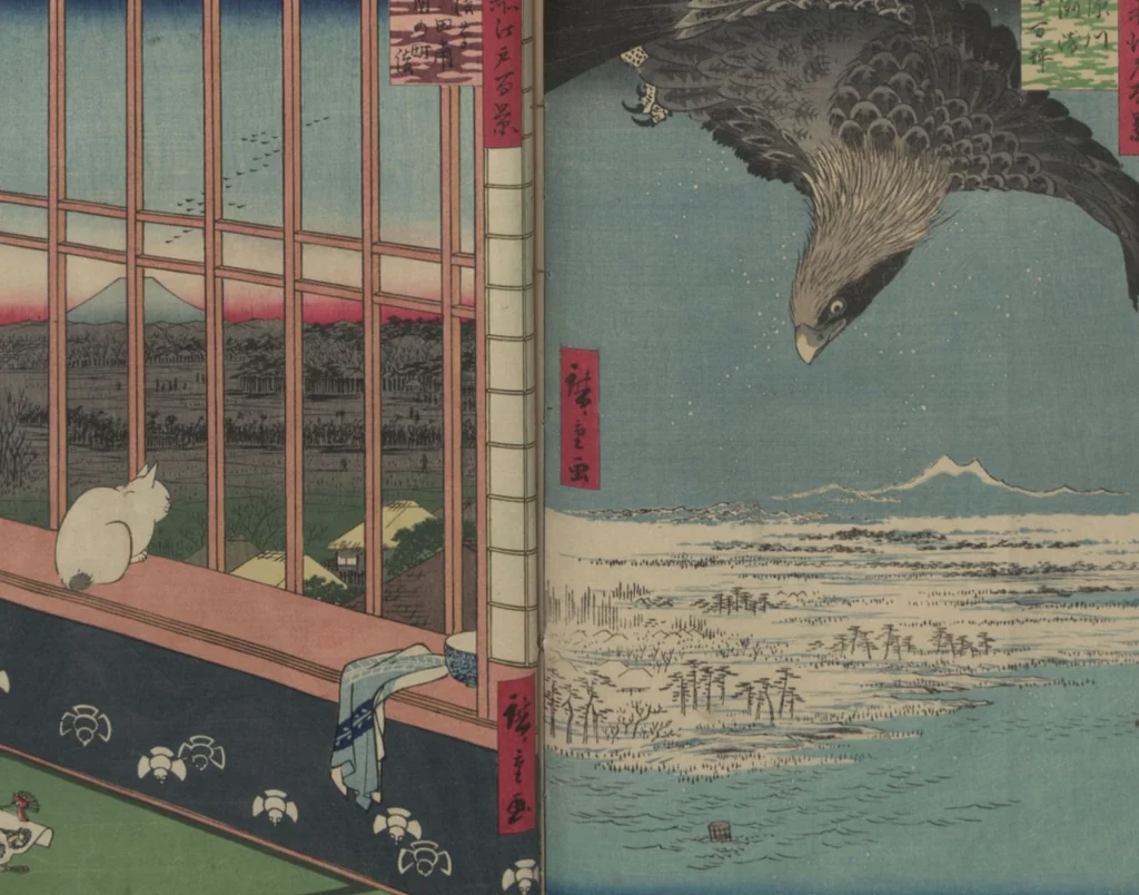 An illustration from One Hundred Famous Views of Edo (Meisho Edo hyakkei 名所江戸百景), 1856, leaf 53