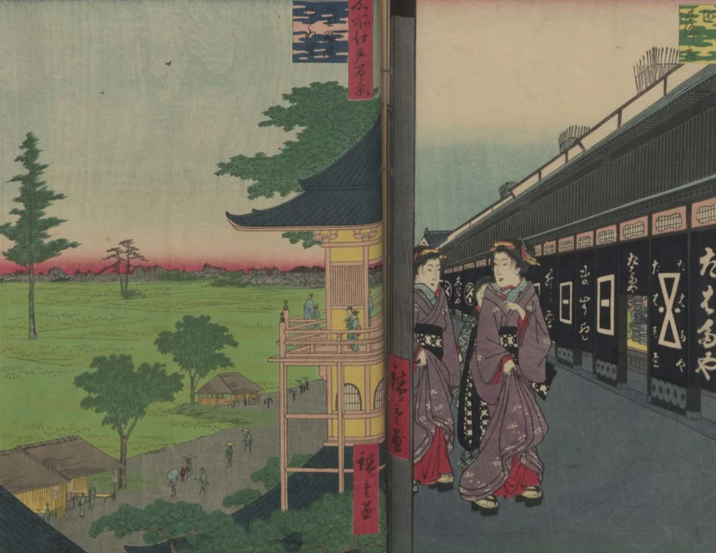 An illustration from One Hundred Famous Views of Edo (Meisho Edo hyakkei 名所江戸百景), 1856, leaf 54