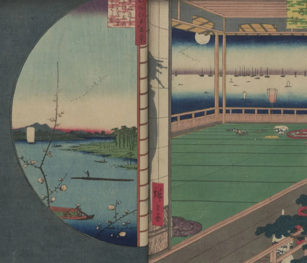 An illustration from One Hundred Famous Views of Edo (Meisho Edo hyakkei 名所江戸百景), 1856, leaf 55