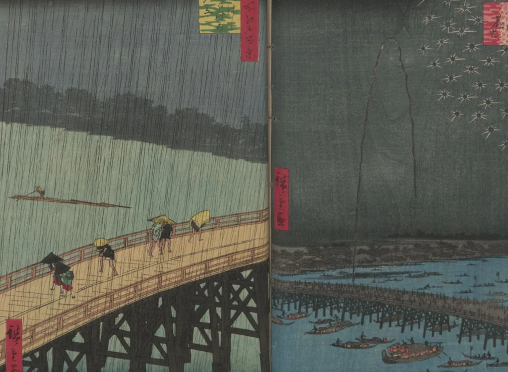 An illustration from One Hundred Famous Views of Edo (Meisho Edo hyakkei 名所江戸百景), 1856, leaf 57