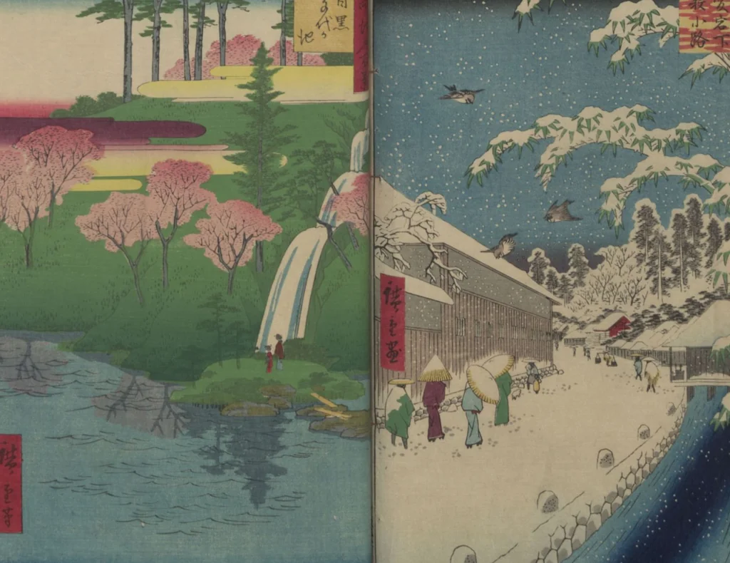 An illustration from One Hundred Famous Views of Edo (Meisho Edo hyakkei 名所江戸百景), 1856, leaf 58