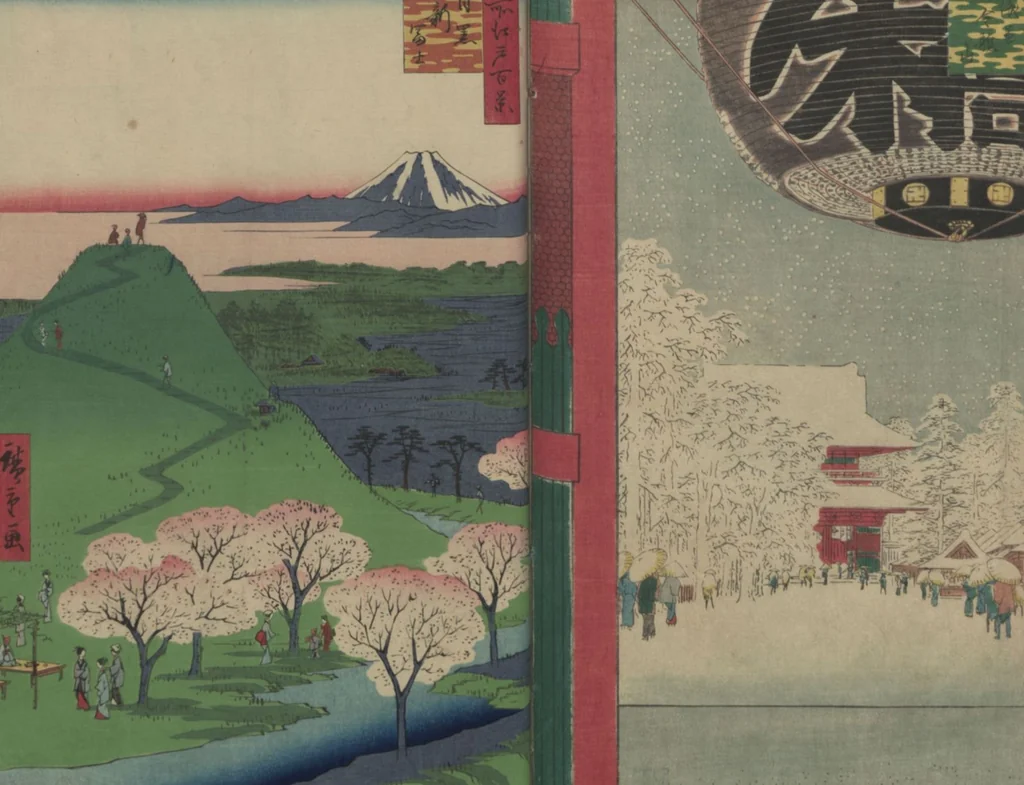 An illustration from One Hundred Famous Views of Edo (Meisho Edo hyakkei 名所江戸百景), 1856, leaf 59