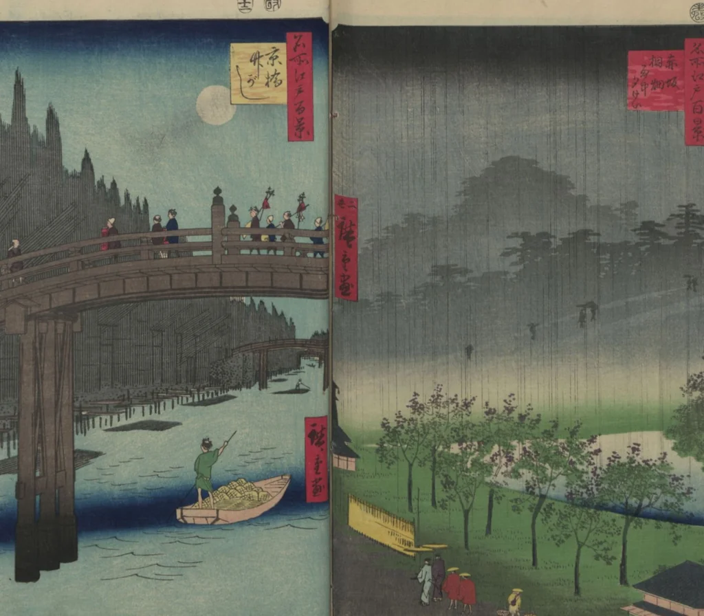 An illustration from One Hundred Famous Views of Edo (Meisho Edo hyakkei 名所江戸百景), 1856, leaf 60