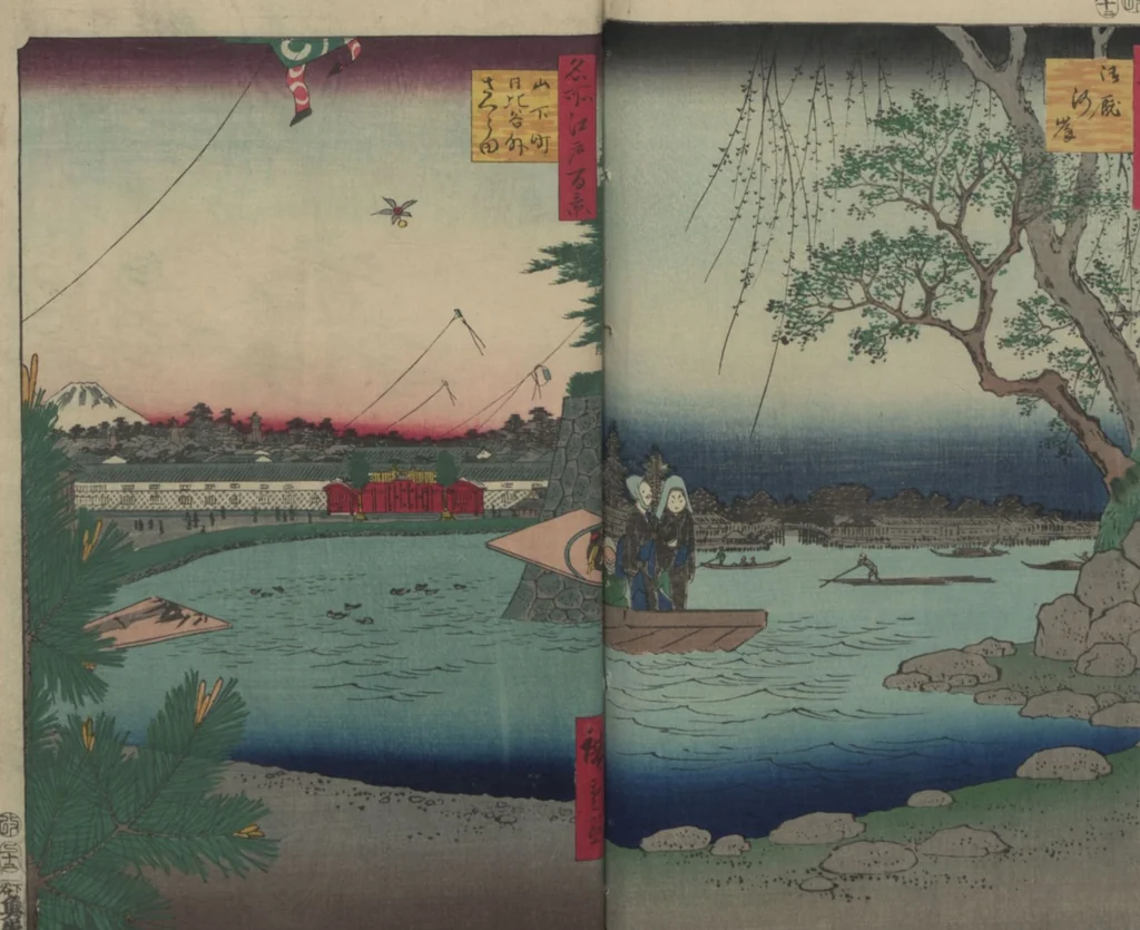 An illustration from One Hundred Famous Views of Edo (Meisho Edo hyakkei 名所江戸百景), 1856, leaf 61