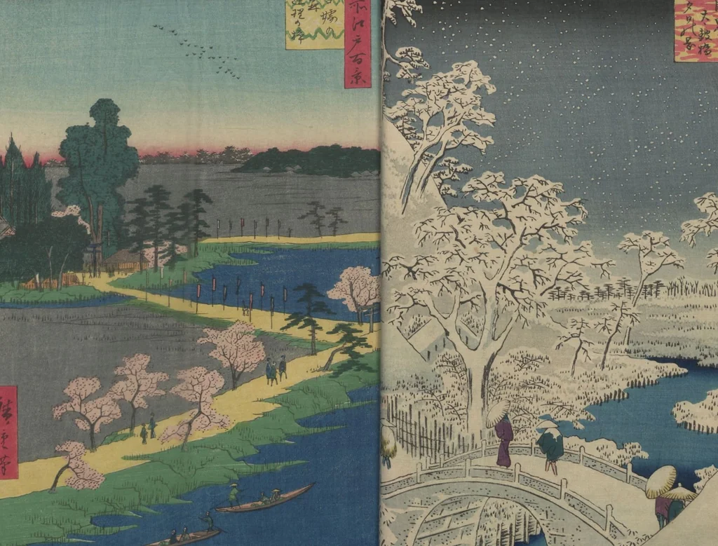 An illustration from One Hundred Famous Views of Edo (Meisho Edo hyakkei 名所江戸百景), 1856, leaf 9