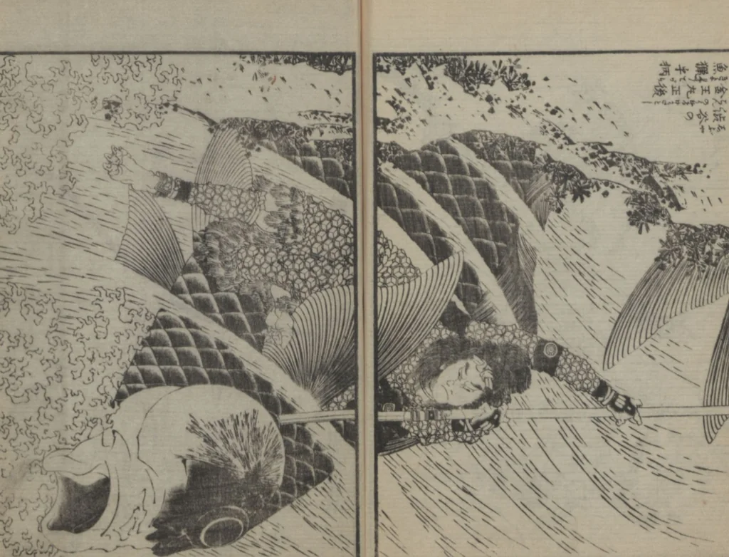 An illustration from A Picture Book of Japanese Warriors (Ehon Musashi Abumi 絵本武蔵鐙), 1836, leaf 19