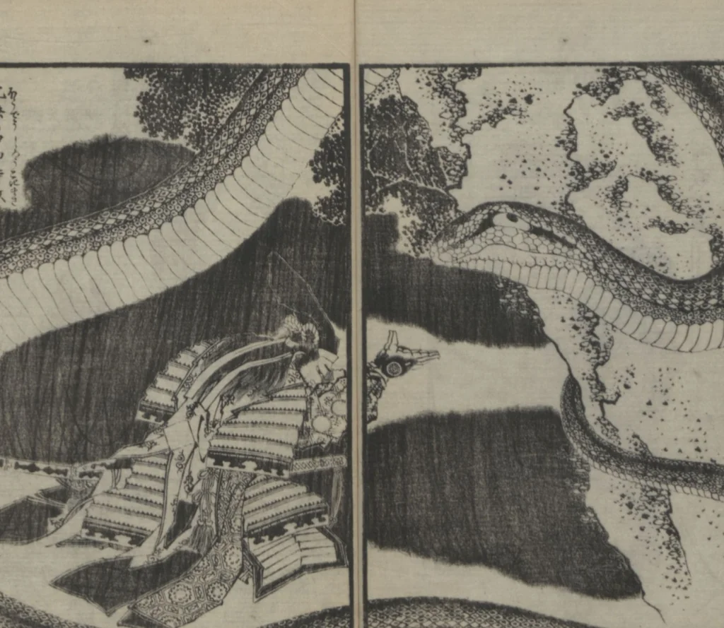 An illustration from A Picture Book of Japanese Warriors (Ehon Musashi Abumi 絵本武蔵鐙), 1836, leaf 23