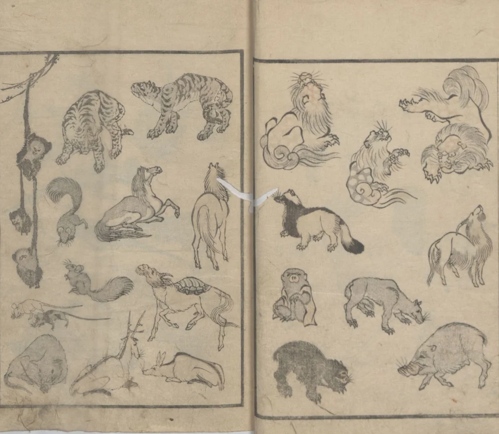 An illustration from Transmitting the Spirit, Revealing the Form of Things, Volume 1 (Denshin kaishu: Hokusai manga, shohen 傳神開手 北斎漫画初編), 1814, leaf 17