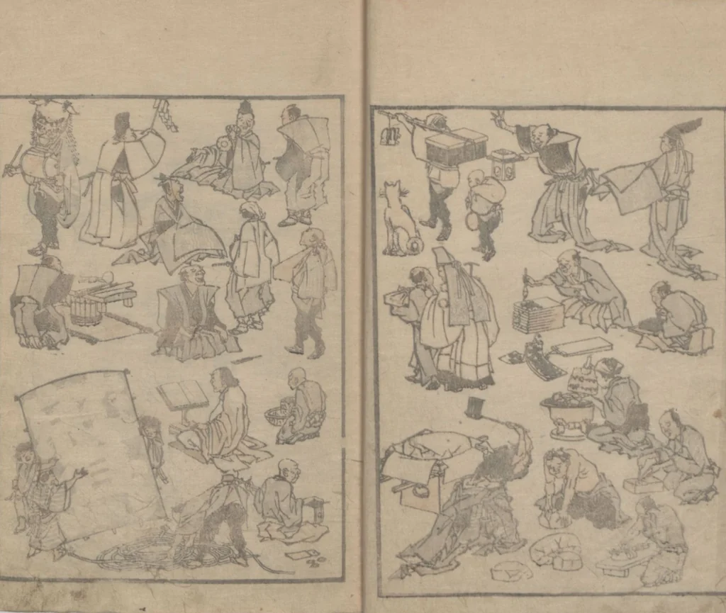 An illustration from Transmitting the Spirit, Revealing the Form of Things, Volume 2 (Denshin kaishu: Hokusai manga, nihen 傳神開手 北斎漫画二編), 1815, leaf 10