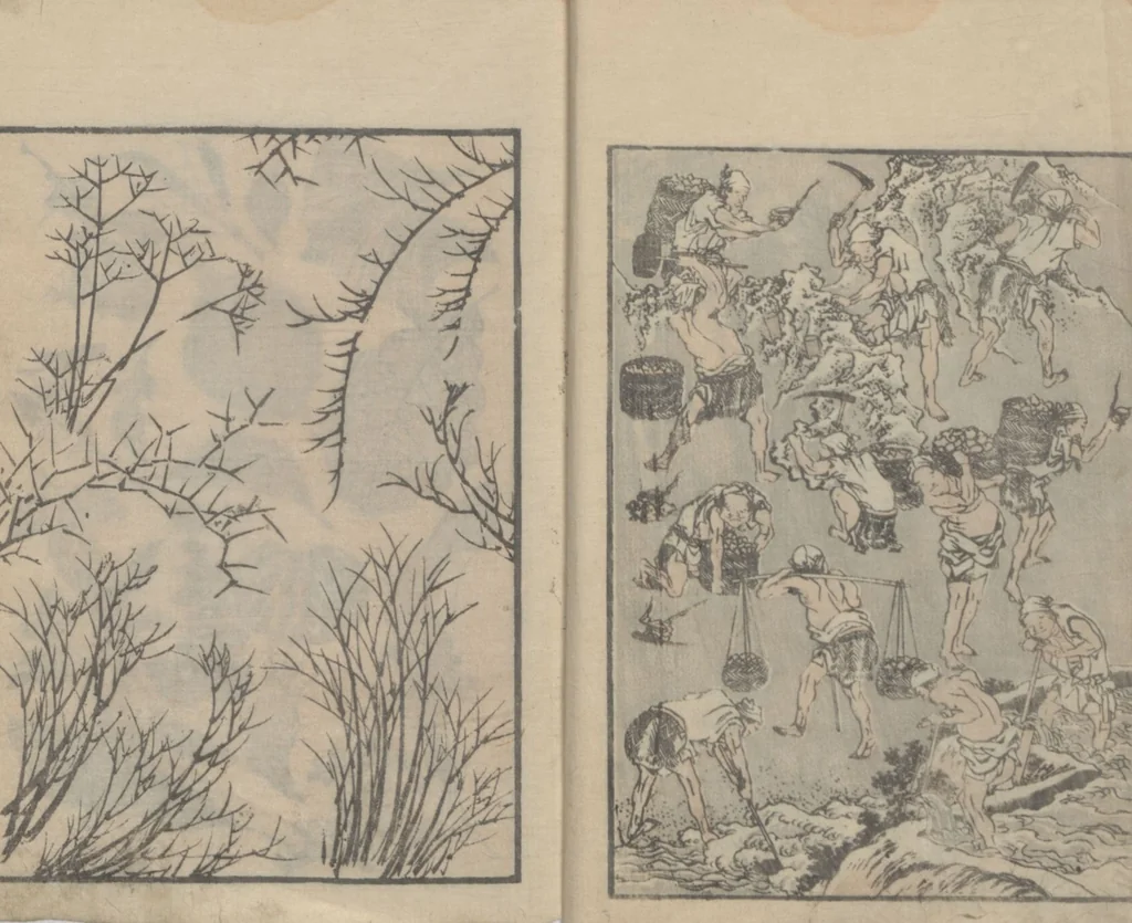 An illustration from Transmitting the Spirit, Revealing the Form of Things, Volume 3 (Denshin kaishu: Hokusai manga, sanpen 傳神開手 北斎漫画三編), 1815, leaf 11