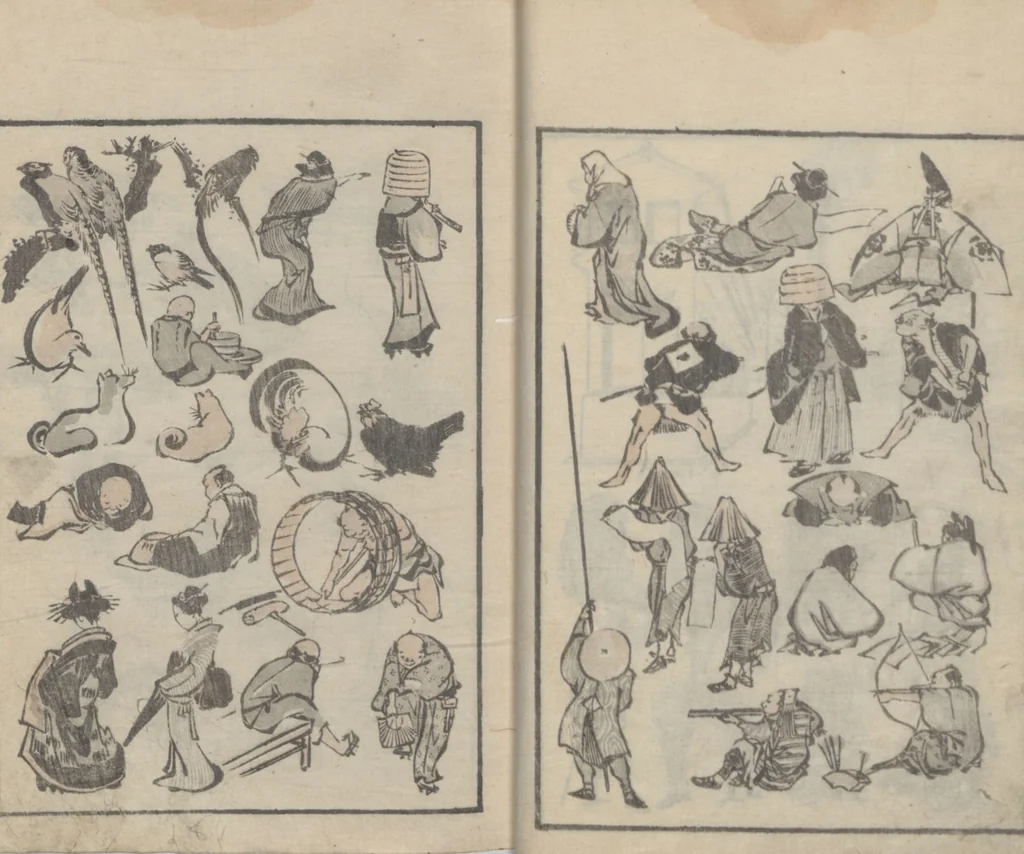 An illustration from Transmitting the Spirit, Revealing the Form of Things, Volume 3 (Denshin kaishu: Hokusai manga, sanpen 傳神開手 北斎漫画三編), 1815, leaf 18