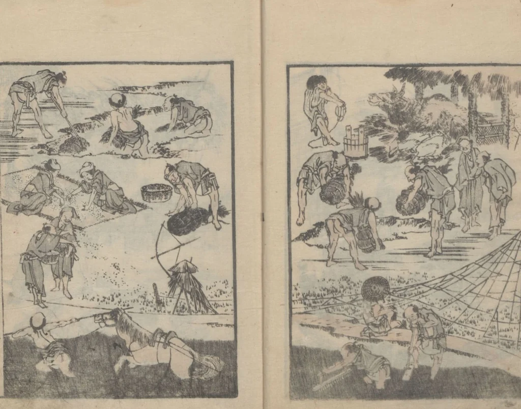 An illustration from Transmitting the Spirit, Revealing the Form of Things, Volume 3 (Denshin kaishu: Hokusai manga, sanpen 傳神開手 北斎漫画三編), 1815, leaf 6