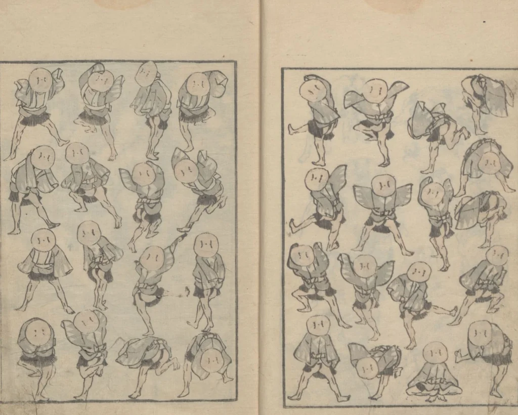 An illustration from Transmitting the Spirit, Revealing the Form of Things, Volume 3 (Denshin kaishu: Hokusai manga, sanpen 傳神開手 北斎漫画三編), 1815, leaf 9