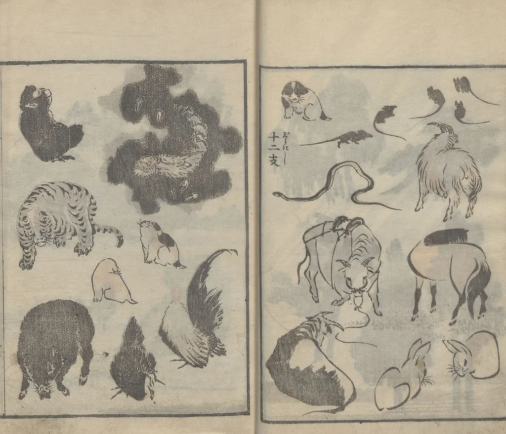 An illustration from Transmitting the Spirit, Revealing the Form of Things, Volume 4 (Denshin kaishu: Hokusai manga, yonhen 傳神開手 北斎漫画四編), 1816, leaf 18
