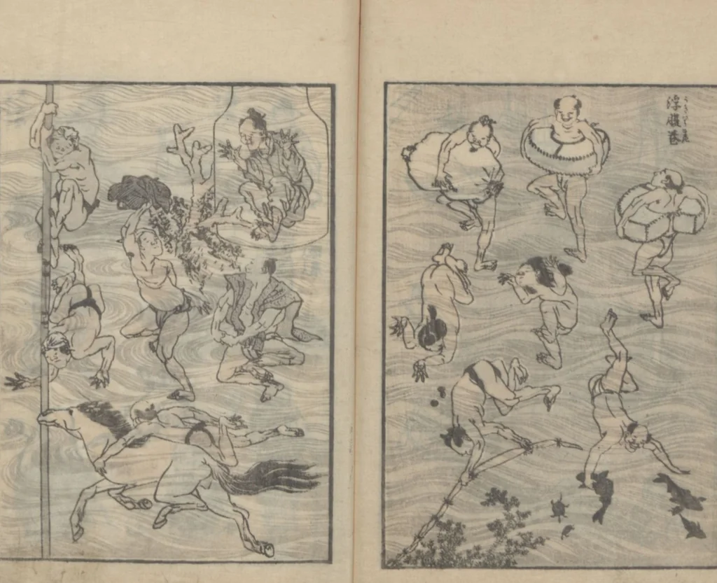 An illustration from Transmitting the Spirit, Revealing the Form of Things, Volume 4 (Denshin kaishu: Hokusai manga, yonhen 傳神開手 北斎漫画四編), 1816, leaf 27