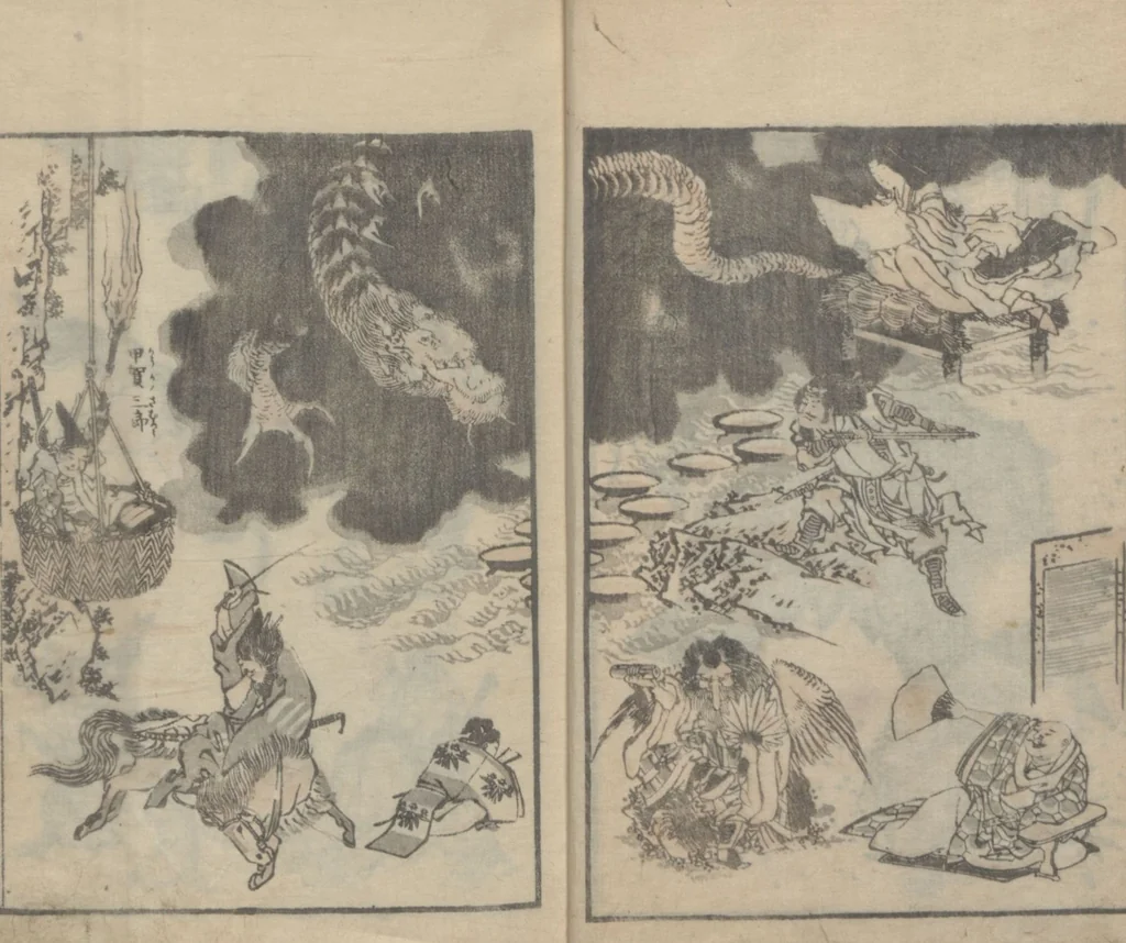 An illustration from Transmitting the Spirit, Revealing the Form of Things, Volume 4 (Denshin kaishu: Hokusai manga, yonhen 傳神開手 北斎漫画四編), 1816, leaf 4