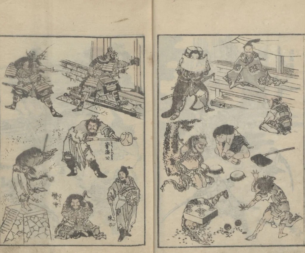 An illustration from Transmitting the Spirit, Revealing the Form of Things, Volume 4 (Denshin kaishu: Hokusai manga, yonhen 傳神開手 北斎漫画四編), 1816, leaf 6