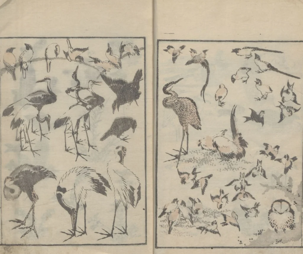 An illustration from Transmitting the Spirit, Revealing the Form of Things, Volume 4 (Denshin kaishu: Hokusai manga, yonhen 傳神開手 北斎漫画四編), 1816, leaf 9