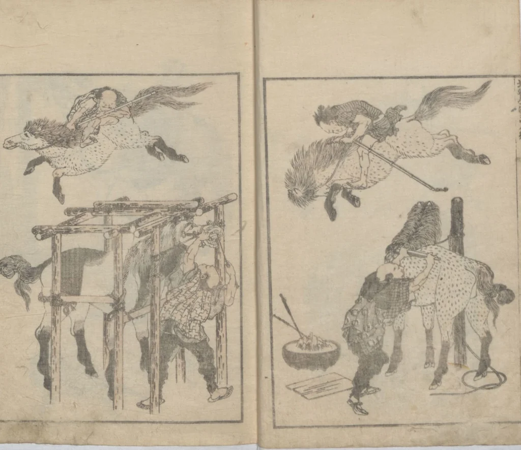 An illustration from Transmitting the Spirit, Revealing the Form of Things, Volume 6 (Denshin kaishu: Hokusai manga, rokuhen 傳神開手 北斎漫画六編), 1817, leaf 10