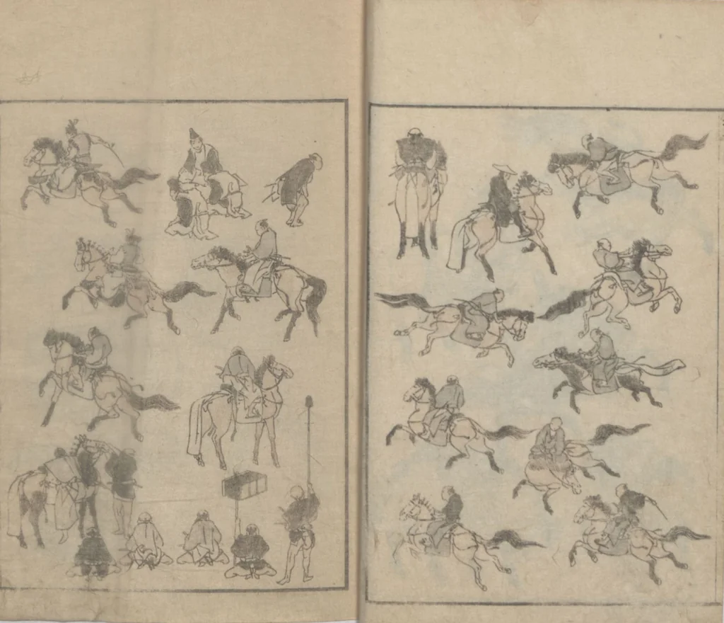 An illustration from Transmitting the Spirit, Revealing the Form of Things, Volume 6 (Denshin kaishu: Hokusai manga, rokuhen 傳神開手 北斎漫画六編), 1817, leaf 13