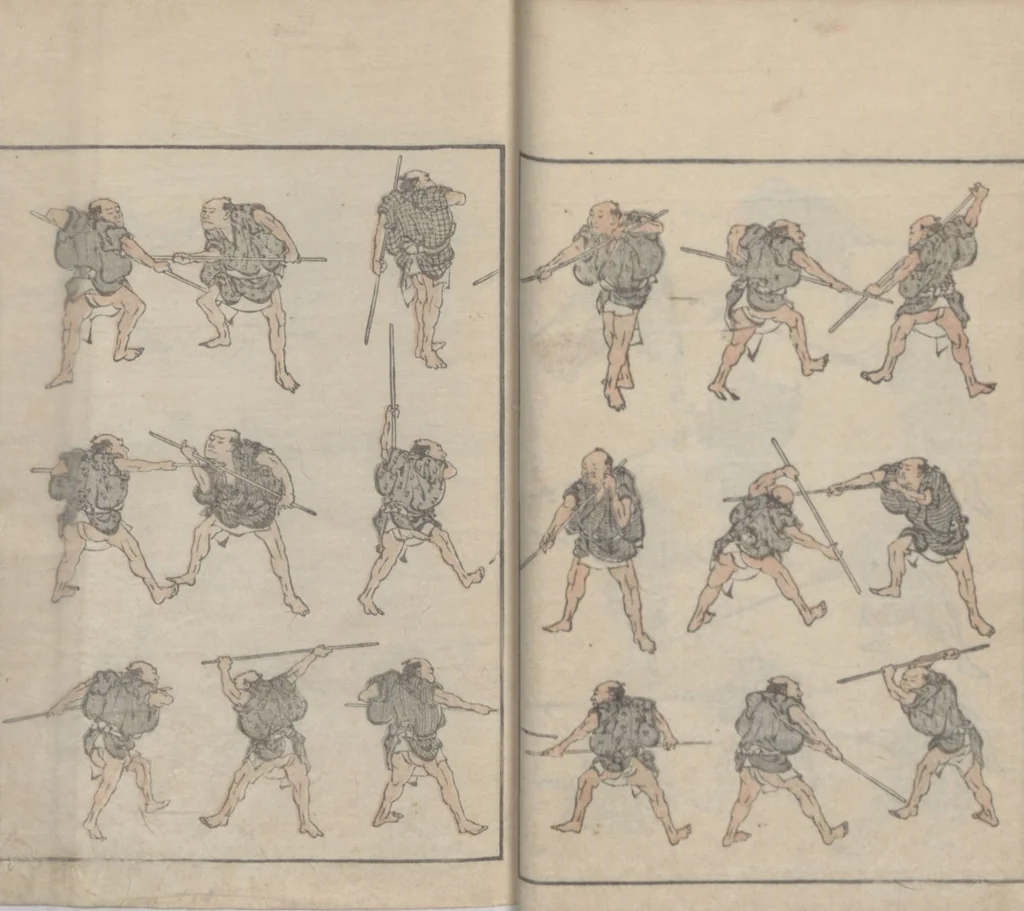 An illustration from Transmitting the Spirit, Revealing the Form of Things, Volume 6 (Denshin kaishu: Hokusai manga, rokuhen 傳神開手 北斎漫画六編), 1817, leaf 19