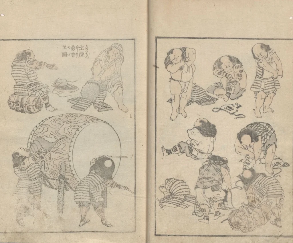 An illustration from Transmitting the Spirit, Revealing the Form of Things, Volume 9 (Denshin kaishu: Hokusai manga, kyūhen 傳神開手 北斎漫画九編), 1819, leaf 14